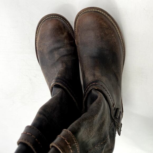 Frye Brown Leather Distressed Buckle heel boots - Picture 4 of 6